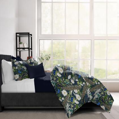 Set of 3 Blue and Green Peacock Print Comforter with Pillow Shams - Super King Size alternate image