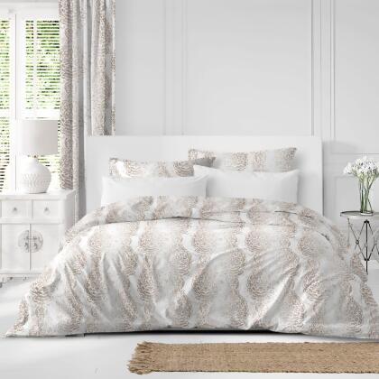 Set of 3 White and Beige Distressed Paisley Comforter with Pillow Shams - Full alternate image