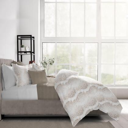 Set of 3 White and Beige Distressed Paisley Comforter with Pillow Shams - Full alternate image