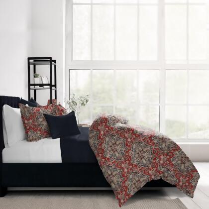 Set of 3 Red and Gray Damask Comforter with Pillow Shams - Full Size alternate image