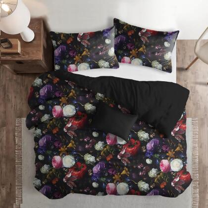 Set of 3 Black and Red Floral Comforter with Pillow Shams - Super King Size alternate image