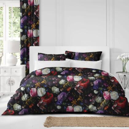 Set of 3 Black and Red Floral Comforter with Pillow Shams - Super King Size alternate image