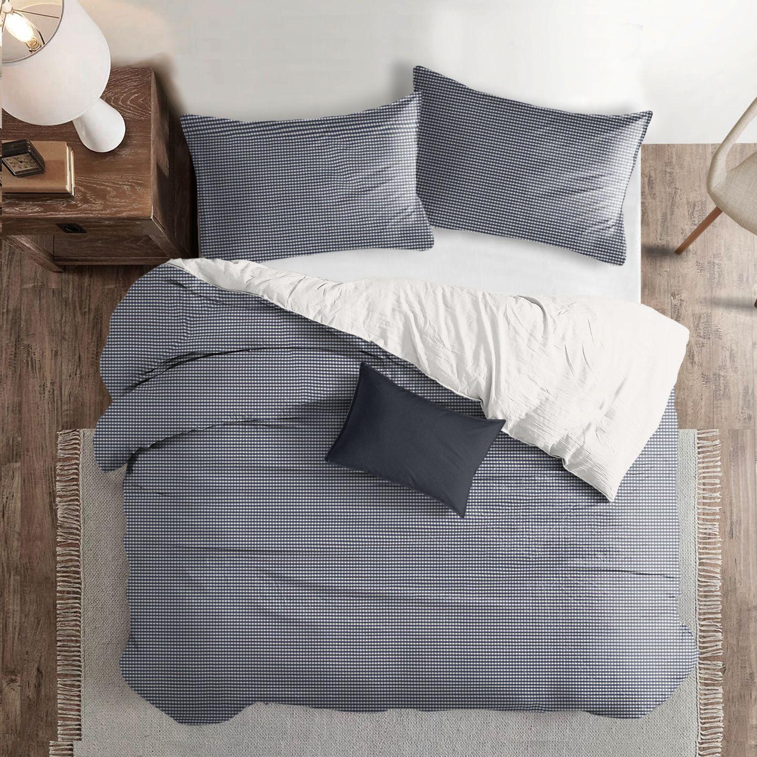 Set of 3 Indigo Blue and White Checkered Comforter with Pillow Shams - King alternate image