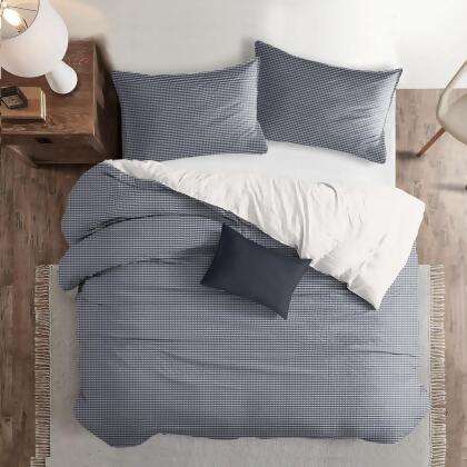 Set of 3 Indigo Blue and White Checkered Duvet Cover with Pillow Shams - King alternate image