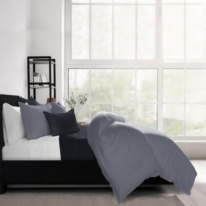 Set of 3 Indigo Blue and White Checkered Duvet Cover with Pillow Shams - King alternate image