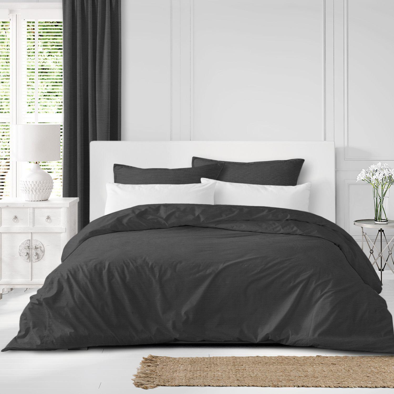 Set of 2 Charcoal Black Solid Comforter with Pillow Sham - Twin Size alternate image