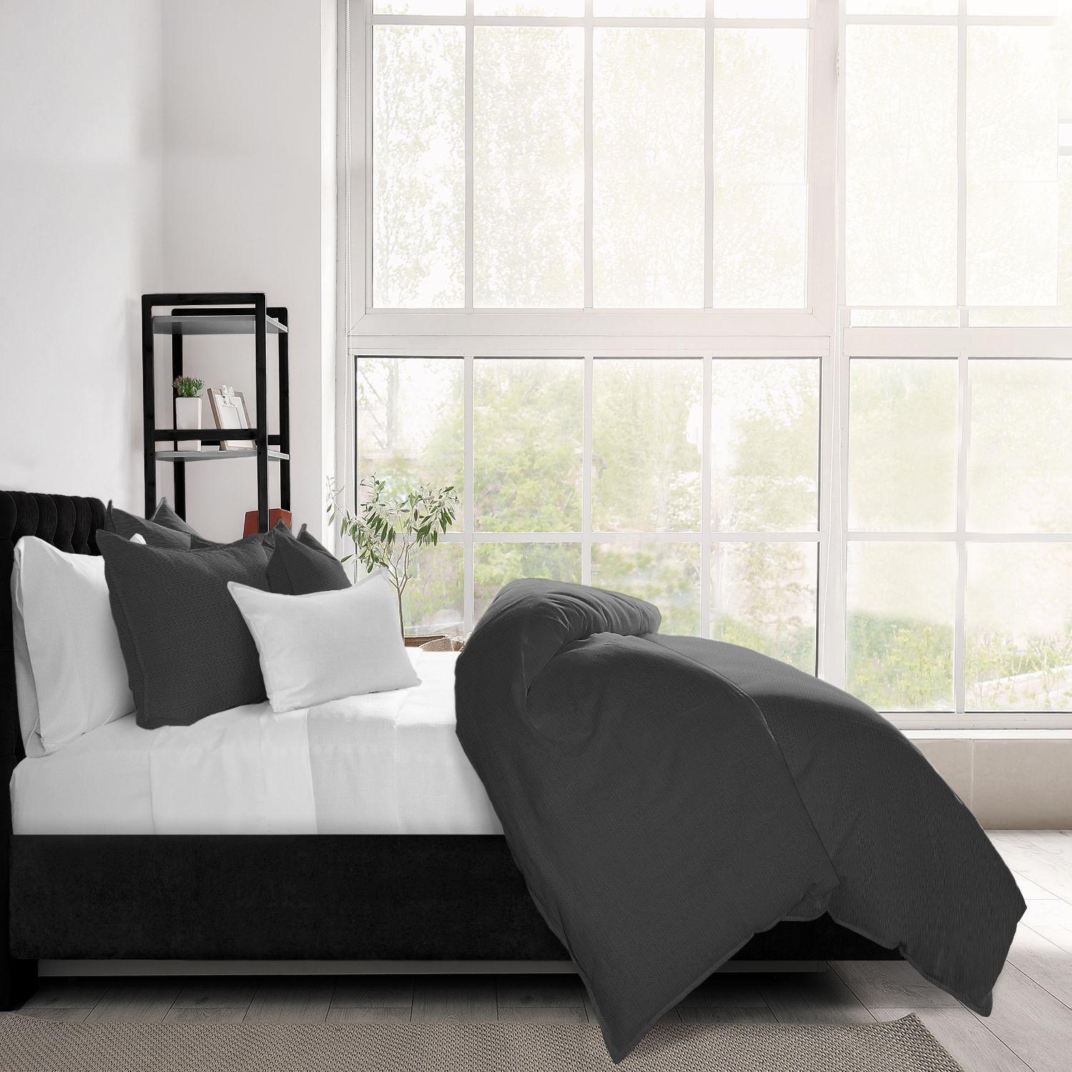 Set of 2 Charcoal Black Solid Comforter with Pillow Sham - Twin Size alternate image