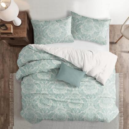 Set of 3 Blue and White Damask Comforter with Pillow Shams - California King Size alternate image