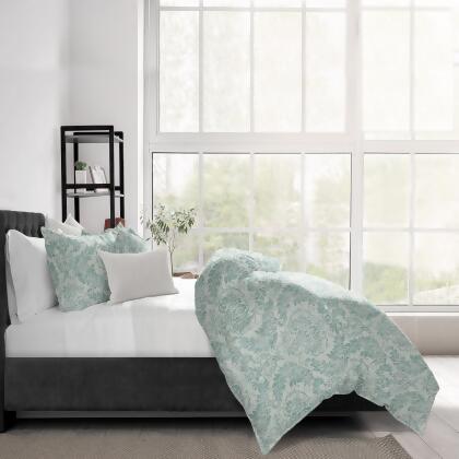 Set of 3 Blue and White Damask Comforter with Pillow Shams - California King Size alternate image