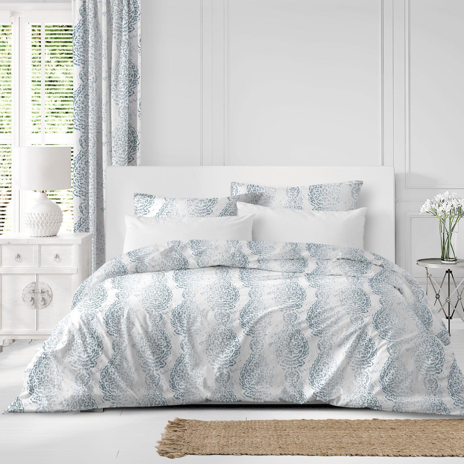 Set of 3 White and Blue Distressed Paisley Comforter with Pillow Shams - Super Queen alternate image