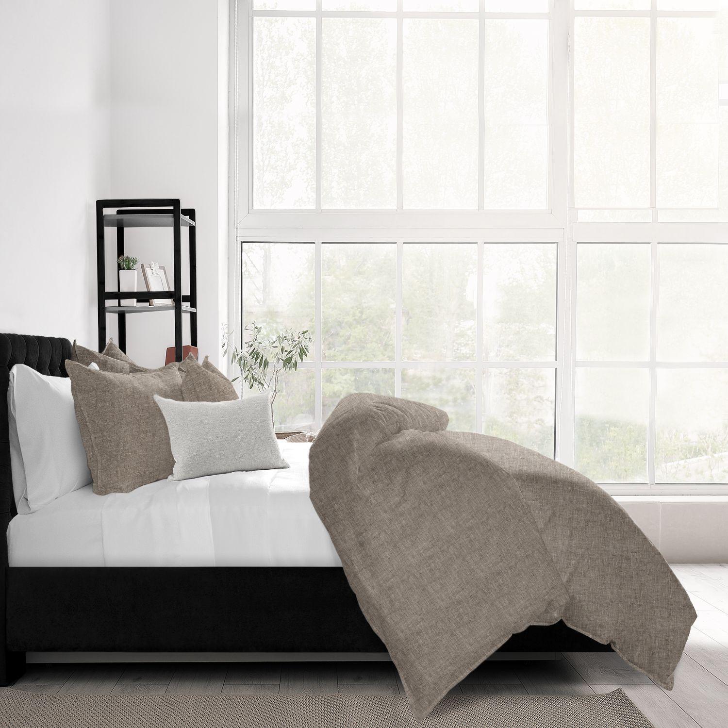 Set of 3 Natural Brown Solid Comforter with Pillow Shams - Super King alternate image