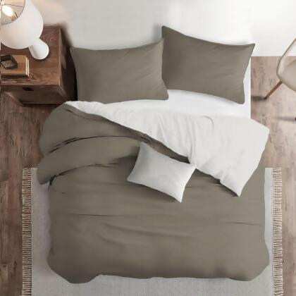 Set of 3 Beige Solid Duvet Cover with Pillow Shams - Queen Size alternate image