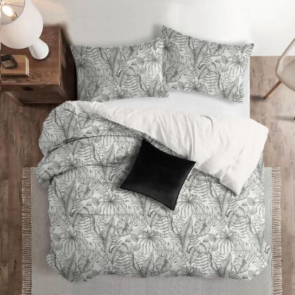 Set of 3 Black and White Tropical Leaves Comforter with Pillow Shams - Full Size alternate image
