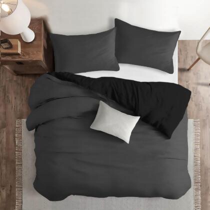 Set of 3 Charcoal Black Solid Comforter with Pillow Shams - California King Size alternate image