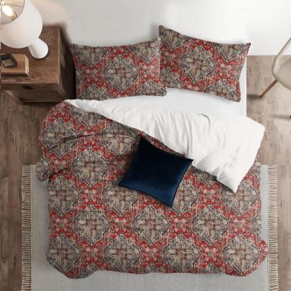 Set of 3 Red and Gray Damask Comforter with Pillow Shams - Super Queen Size alternate image