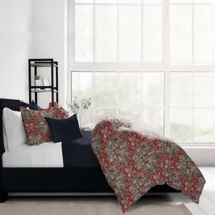 Set of 3 Red and Gray Damask Comforter with Pillow Shams - California King Size alternate image