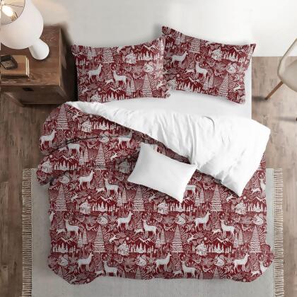 Set of 3 Red and White Winter Woodland Comforter with Pillow Shams - Full Size alternate image