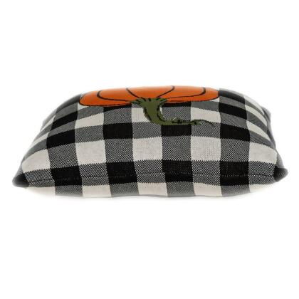 20" White and Black Checked Fall Harvest Pumpkin Print Square Throw Pillow alternate image
