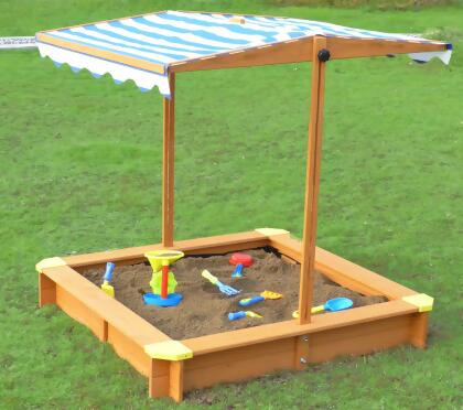 3.75' Wooden Sandbox with Blue and White Striped Canopy alternate image