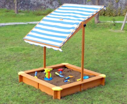 3.75' Wooden Sandbox with Blue and White Striped Canopy alternate image