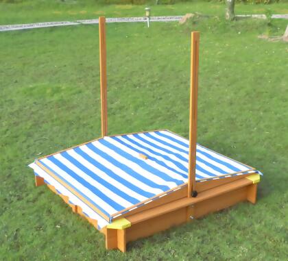 3.75' Wooden Sandbox with Blue and White Striped Canopy alternate image