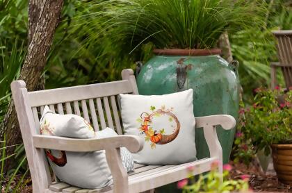 18" x 18" Ivory and Orange Cornucopia Wreath Outdoor Throw Pillow alternate image