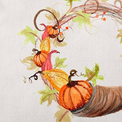 18" x 18" Ivory and Orange Cornucopia Wreath Outdoor Throw Pillow alternate image