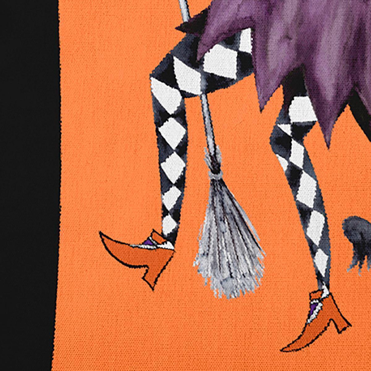 16" x 16" Black and Orange Fly Away Witch Halloween Throw Pillow alternate image