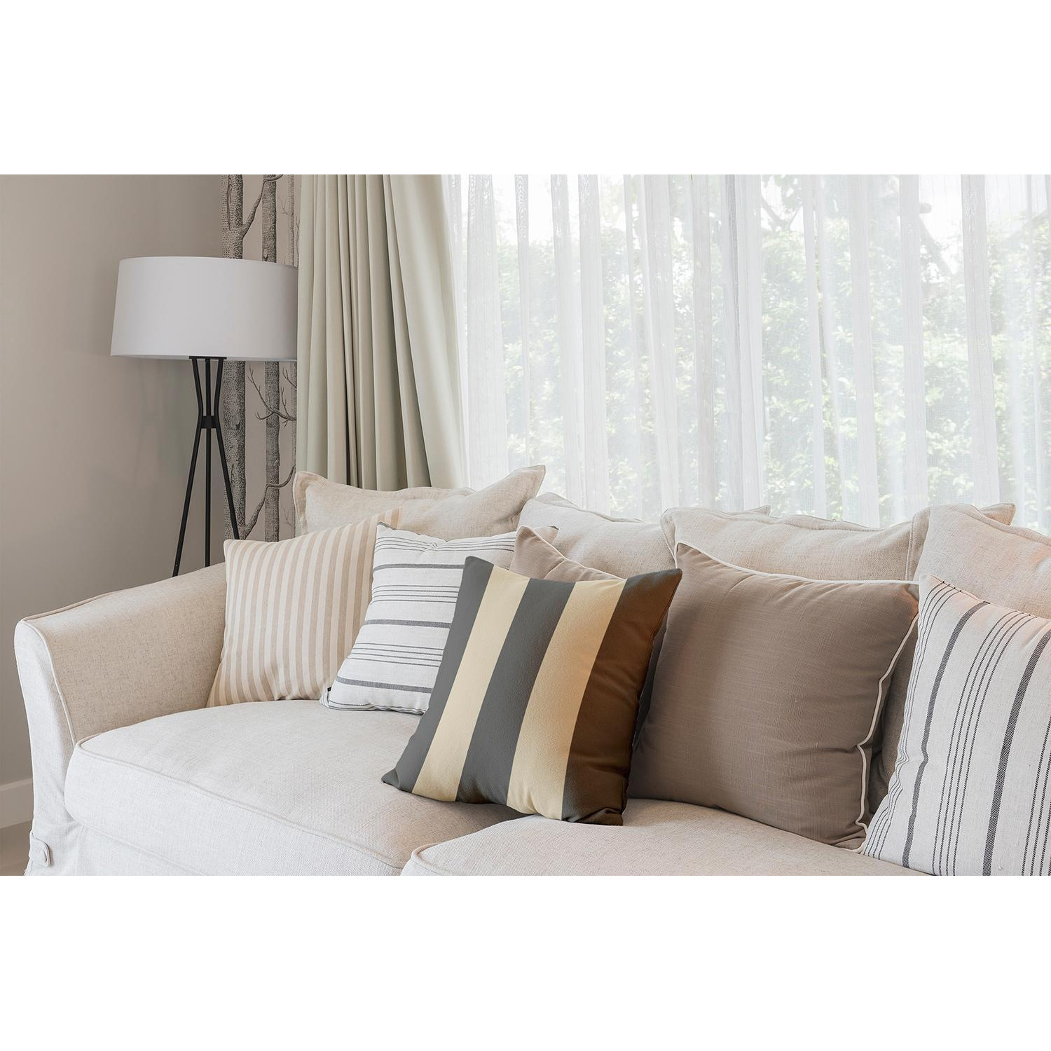 26" x 26" Gray and Beige Bold & Vertical Stripe Throw Pillow alternate image