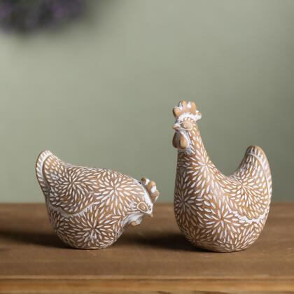 Set of 2 Etched Chicken Tabletop Figurines 6" alternate image