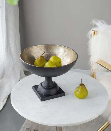 Round Aluminum Footed Bowl - 8.5" - Black and Gold alternate image