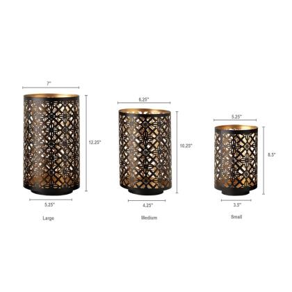 Morrocan Pierced Candle Lanterns - 12.25" - Black and Gold - Set of 3 alternate image