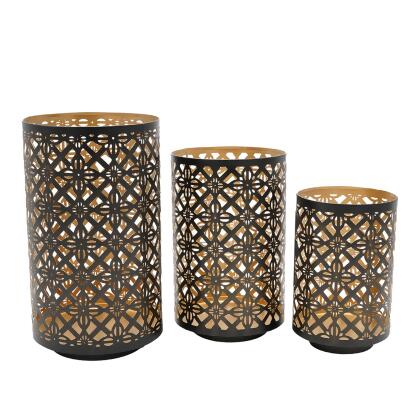 Morrocan Pierced Candle Lanterns - 12.25" - Black and Gold - Set of 3 alternate image
