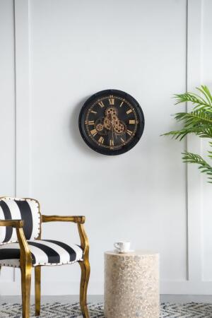 Large Roman Numeral and Bolted Gear Wall Clock - 19.75" - Black and Gold alternate image