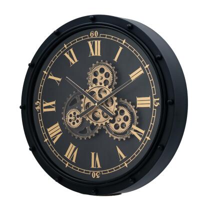 Large Roman Numeral and Bolted Gear Wall Clock - 19.75" - Black and Gold alternate image