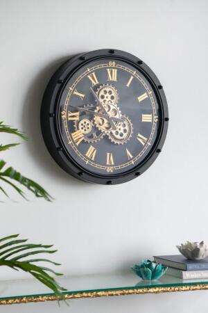 Large Roman Numeral and Bolted Gear Wall Clock - 19.75" - Black and Gold alternate image