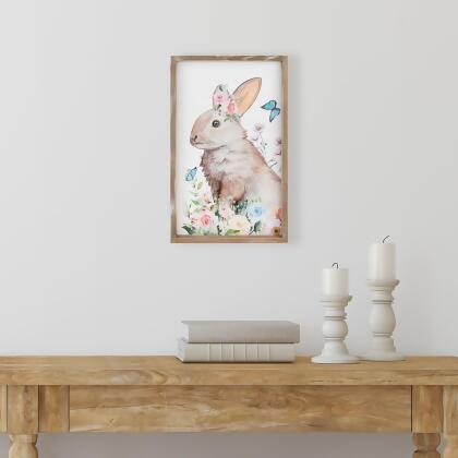 Easter Bunny with Flowers Framed Wall Sign - 11.75" alternate image