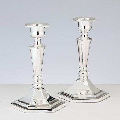Set of 2 Silver Shabbat Tabletop Candlesticks 6" alternate image