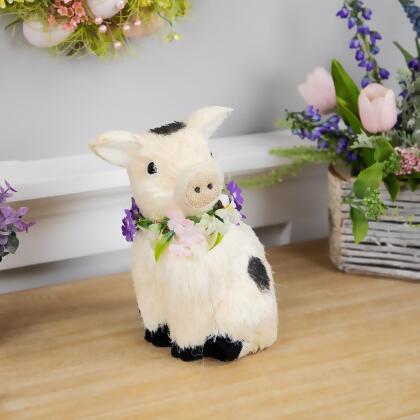Spotted Sitting Piglet Rustic Spring Figurine - 9" - Off White and Black alternate image