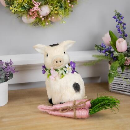 Spotted Sitting Piglet Rustic Spring Figurine - 9" - Off White and Black alternate image