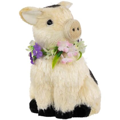 Spotted Sitting Piglet Rustic Spring Figurine - 9" - Off White and Black alternate image