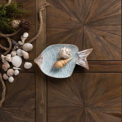 Distressed Geometric Etched Fish Bowl - 11.5" - Blue and Brown alternate image
