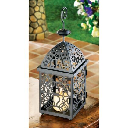 Moroccan Birdcage Hanging Candle Lantern with Loop - 13.75" - Black alternate image