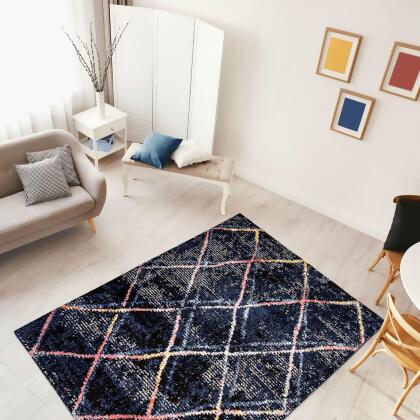 5.25' x 7.25' Geometric Trellis Rectangular Area Throw Rug - Navy Blue and Off White alternate image