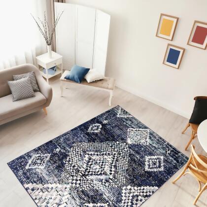 8' x 10' Geometric Rectangular Area Throw Rug - Blue and Off White alternate image