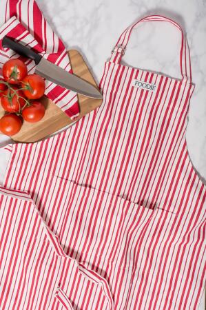 Striped "Foodie" Adjustable Kitchen Apron - 36" - White and Red alternate image