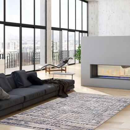 5.25' x 7.25' Abstract Rectangular Area Throw Rug - White and Blue alternate image