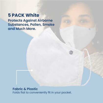 Pack of 5 White 3 Ply Reusable Fabric Face Masks with Seam alternate image