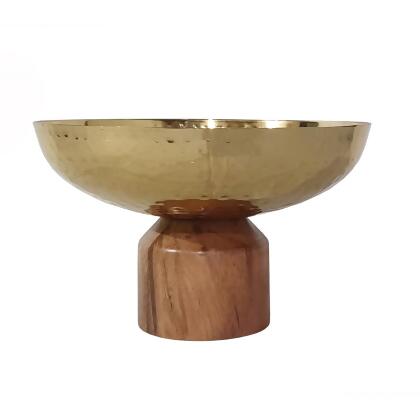 Large Punched Bowl with Acacia Wooden Base - 12" alternate image