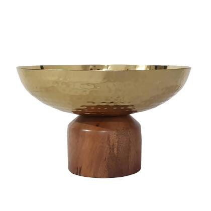 Small Punched Bowl with Acacia Base - 8" - Gold and Brown alternate image